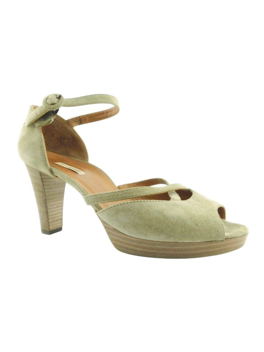 PAUL GREEN Green Taupe Suede Leather Ankle Strap Heel Pumps 7 UK / 9.5 US